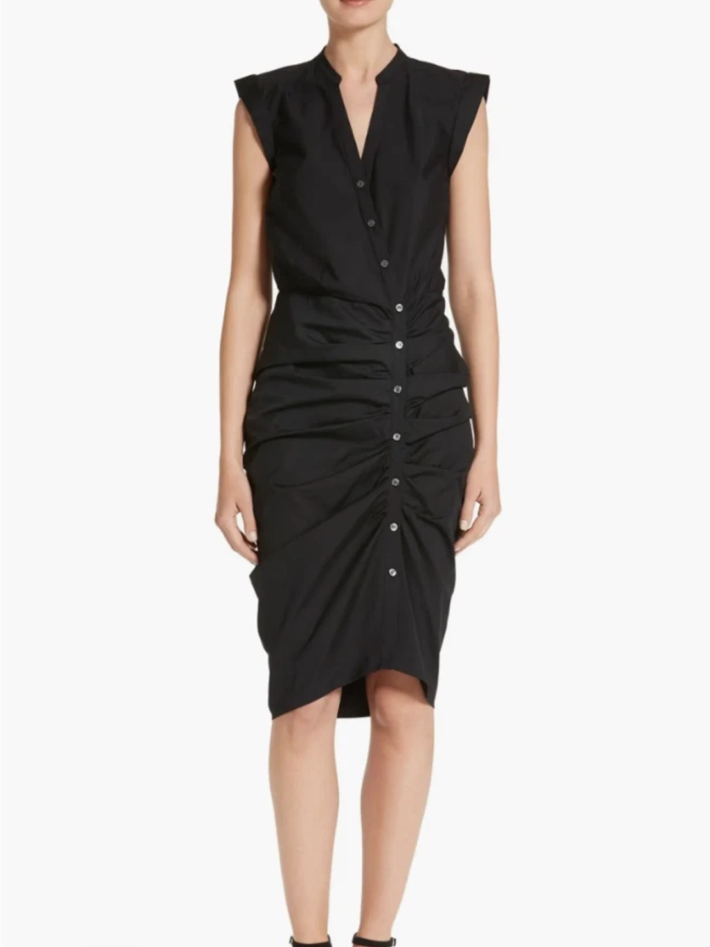 Veronica Beard Black Ruched Button Front Midi Dress Size 0